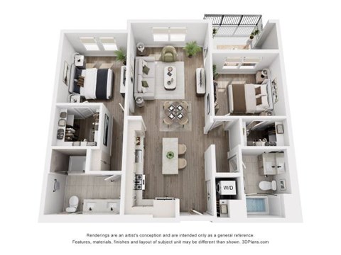 Floor plan for 2 beds, 2 baths, 1130 sqft